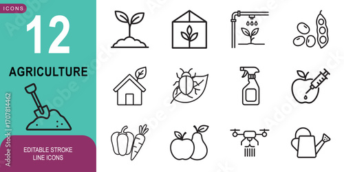 Baby Line Editable Icons set. seedling plants, drone spraying, green house and more. Editable line icons. Vector illustration