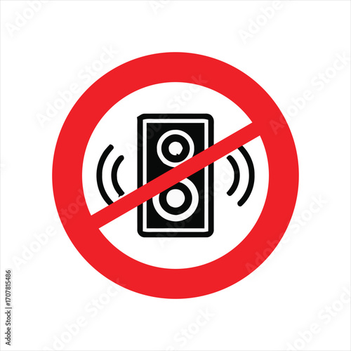 A red prohibition sign with a diagonal line across a speaker icon, indicating no sound or silence.