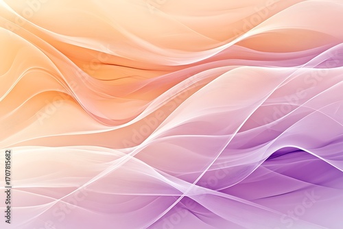 Abstract gradient background featuring flowing lines and waves transitioning from orange to purple hues