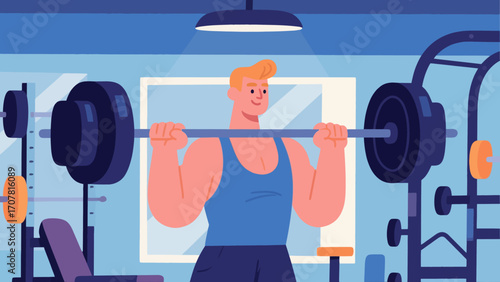Working out with barbells in the gym, hand-drawn vector illustrations