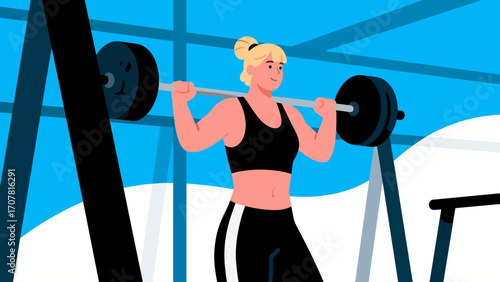 Working out with barbells in the gym, hand-drawn vector illustrations
