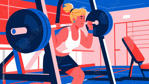 Working out with barbells in the gym, hand-drawn vector illustrations