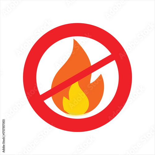 No fire sign with a flame inside a red circle with a diagonal line through it.