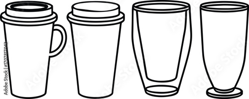 Coffee Cup and Glassware Outline Illustration Vector Design for Beverage Concepts and Drinkware Presentation with Modern Simplicity