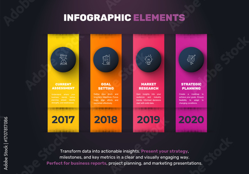 Four steps vector rectangle infographics. Business illustration with abstract background. Used for diagram, flowchart, banner, presentations, web, content, levels, chart, graphic