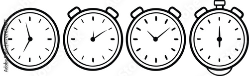 Collection of Line Art Clocks and Stopwatches Depicting Time Management and Urgency Concepts for Business and Education