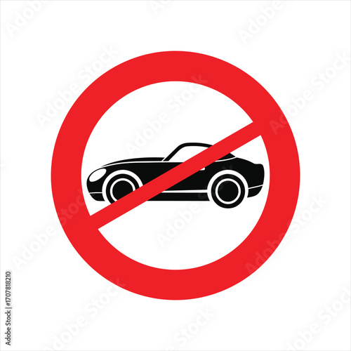 Red circle prohibition sign with a car silhouette inside, indicating no vehicles allowed.