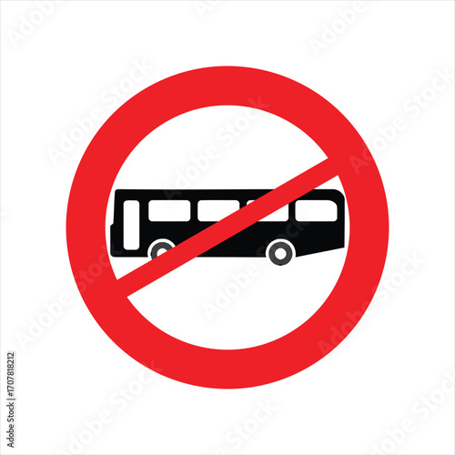 A red circular prohibition sign with a diagonal line over a black bus silhouette, indicating no buses allowed in this area.