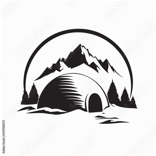 Eskimo Igloo Vector Logo with Snow and Ice Theme on white background