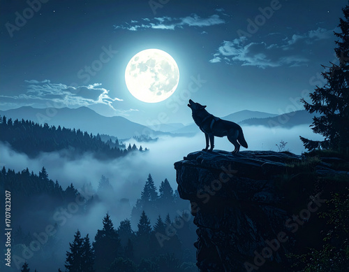 Wild Wolf Calling Beneath Starlit Sky