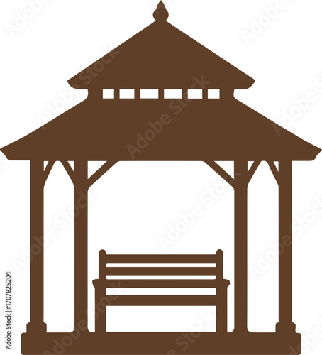 Gazebo with Bench and Decorative Wooden Roof