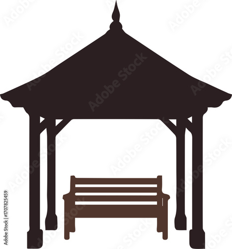 Gazebo with Bench and Decorative Wooden Roof