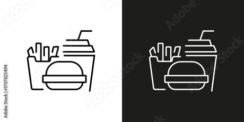 Fast food icon - burger, french fries and soda. Vector editable line icon.