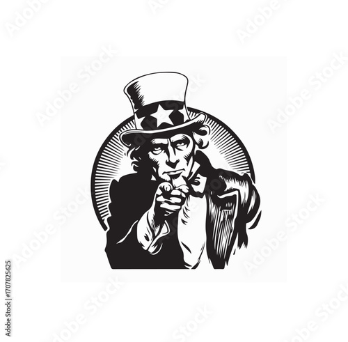 Uncle Sam Character with USA Flag Vector Logo on white background