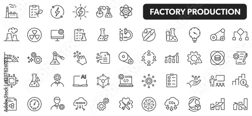 Factory production and manufacturing - vector editable line icons.