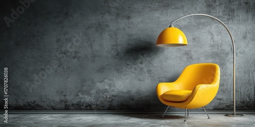 Empty room with yellow chair and floor lamp