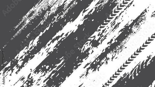 Wheels traces on roads truck tire marks vector grunge vector illustrations. Auto tire tread grunge element. Car and motorcycle tire pattern, wheel tire tread track. 