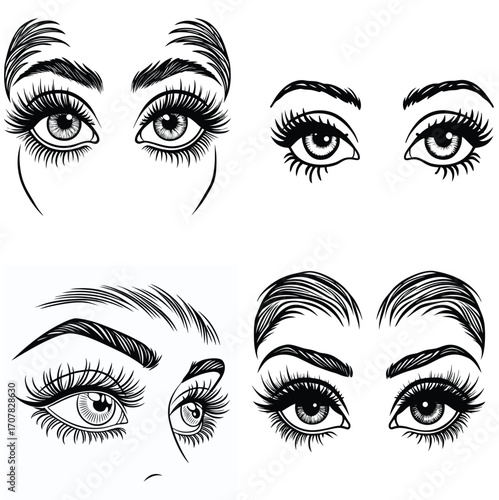 line art woman eye icon set 