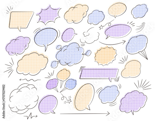 ポップでかわいいアメコミの吹き出しセット　ドット柄・カラー2