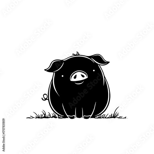 domestic pig. domestic pig simple black and white line art vector logo