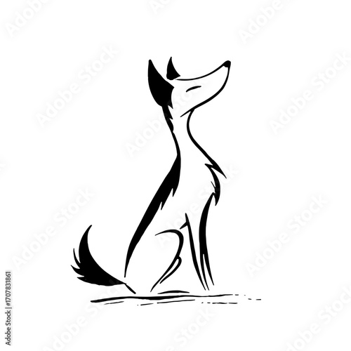Jackal. Jackal simple black and white line art vector logo