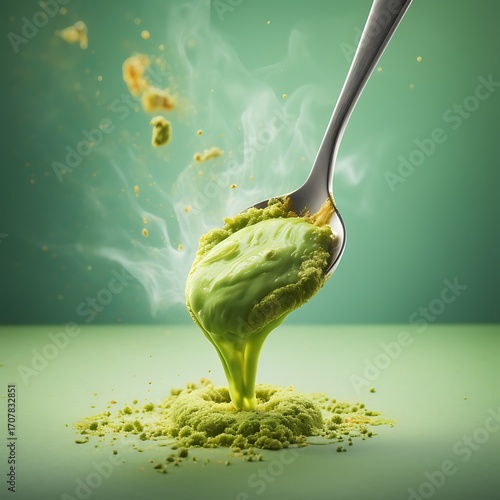 Pink and Green Powder Spoon Mockup with Spilling Effect