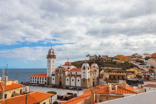 Basilica of the Royal Marian Shrine of Our Lady of Candelaria, the first Marian shrine of the Canary Islands, in Candelaria city on the island of Tenerife, Canary Islands, Spain. View from above