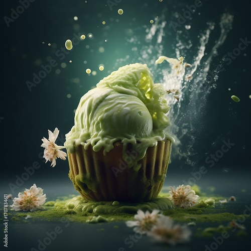 Light Green Ice Cream Waffle Bowl Mockup with Flowers