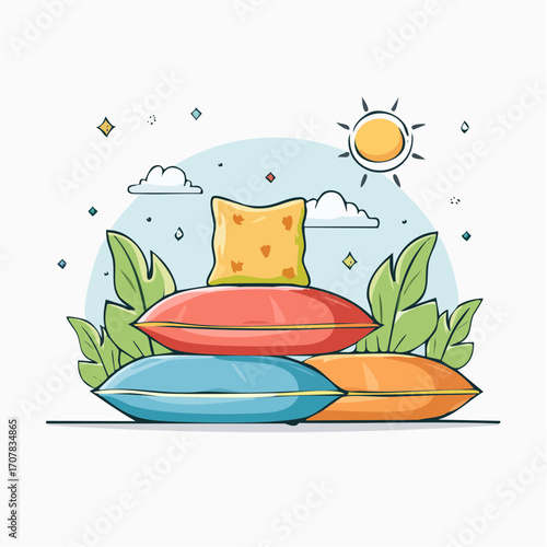 Colorful Pillows And Plants Under The Sun