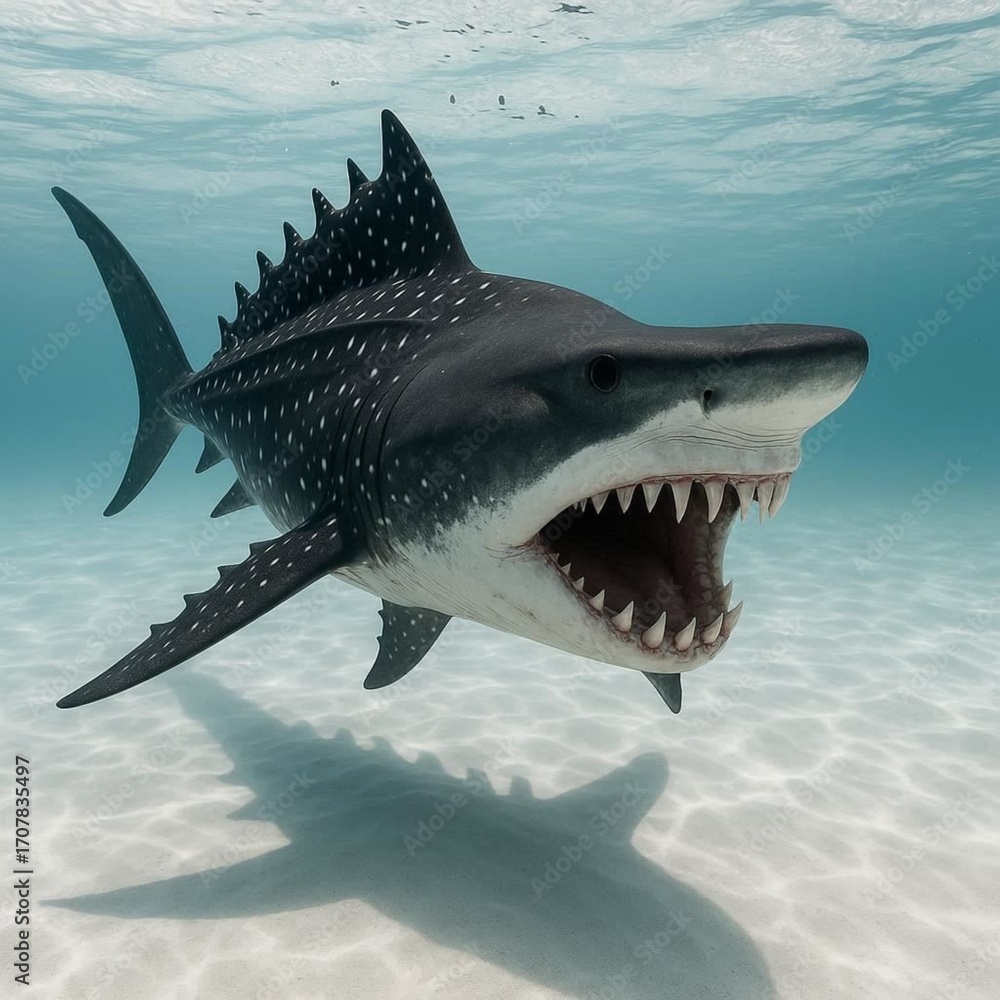 Obraz premium Sharkosaurus under the ocean water