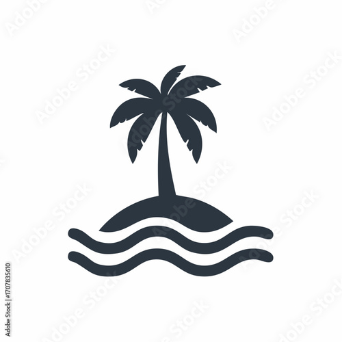 Tropical Island with Palm Tree Icon