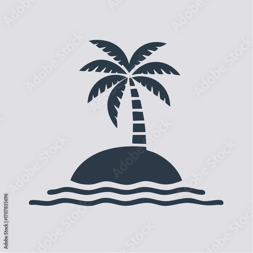 Tropical Island with Palm Tree Icon