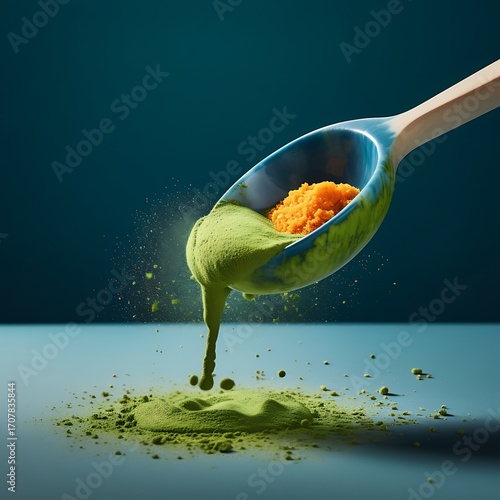 Wooden Spoon Mockup with Green and Orange Powders