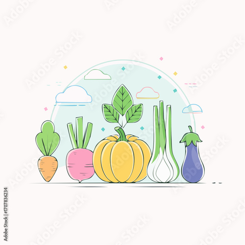 Fresh Garden Vegetables With Blue Sky Background