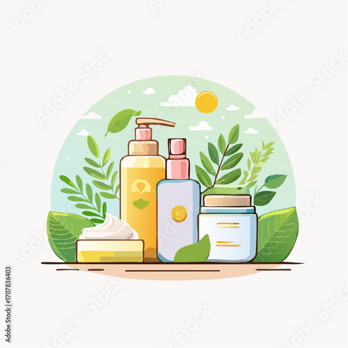 Skincare Products with Natural Ingredients on Wooden Table