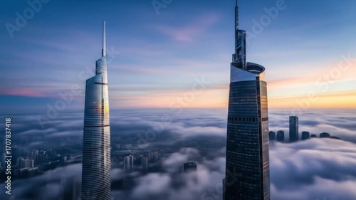 Shanghai Skyline Sunrise, Skyscrapers, Clouds, Cityscape, Modern Architecture, China, Towers, Urban,
