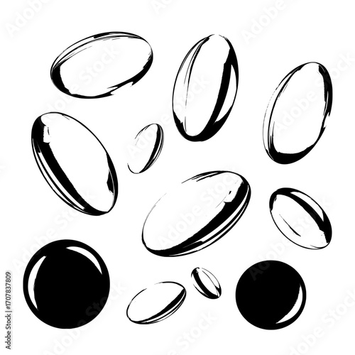 Gold oil capsules and various vitamins, bio supplements, fish, round and oval pills, cosmetics, omega 3 golden bubbles, antibiotic gel, serum droplets, and collagen essence form a realistic 3d modern