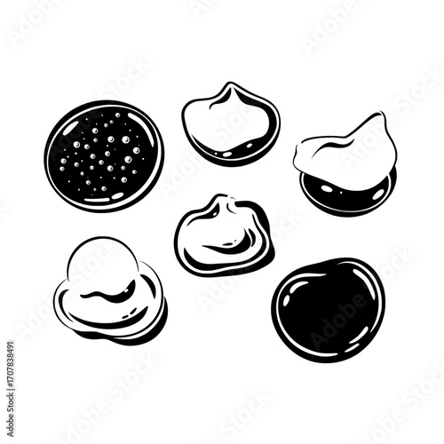 Realistic illustrations of cosmetic products, including cream, scrub, gel, and face masks, showcase their textures with smears and smudges on a transparent background
