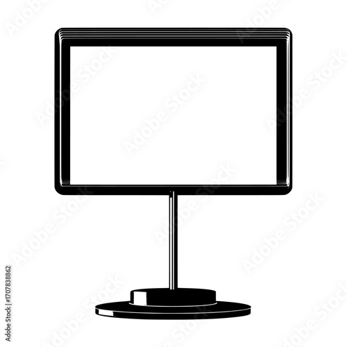 A modern illustration of an acrylic display, positioned on either a desktop or floor, features a glass plate accompanied by a metal holder, presented in a realistic style and isolated on a