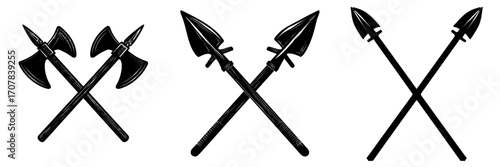 Ancient crossed spears or halberds represented as a modern cartoon icon