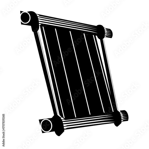 Egyptian culture is symbolized by a modern cartoon illustration of an ancient papyrus scroll from Egypt, complete with wooden rods, blank unfolded paper for storing information, and wooden sticks,