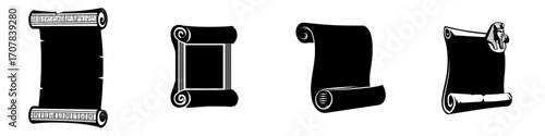 A cartoon border of Ancient Egypt papyrus frame in modern style represents Egyptian culture symbol, featuring unfolded blank ancient paper for storing information, isolated on white background