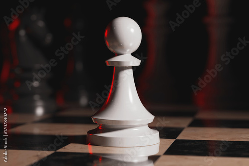 Chess Pawn Piece on Chess Board 3D Render Illustration.