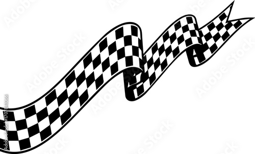 Dynamic checkered flag ribbon waving triumphantly for exciting finish line victory