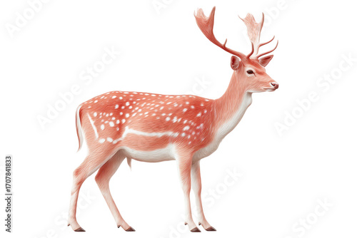 Elegant fallow deer with majestic antlers on white background, cut out