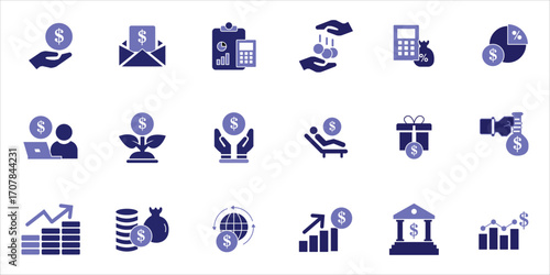 income icons set. money, earnings, revenue, passive income, savings and more. simple colored vector
