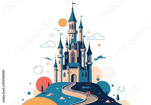 Whimsical castle illustration evokes wonder and adventure for fantasy lovers, dreamy escapes, and storybooks