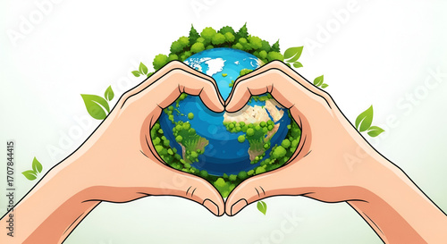 Hands making heart around Earth