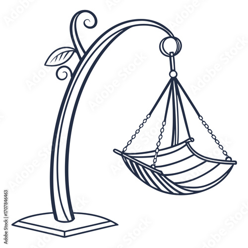 Decorative swing chair with ornate stand and leaf accents