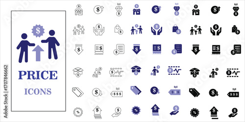 price icons set. price, product, value, package, discount and more. simple complette vector